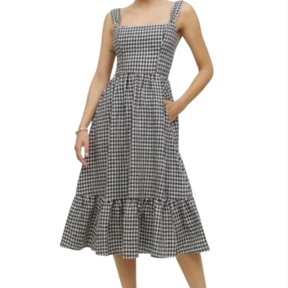 Reformation Bucatini Linen Midi Dress April Check Gingham 4